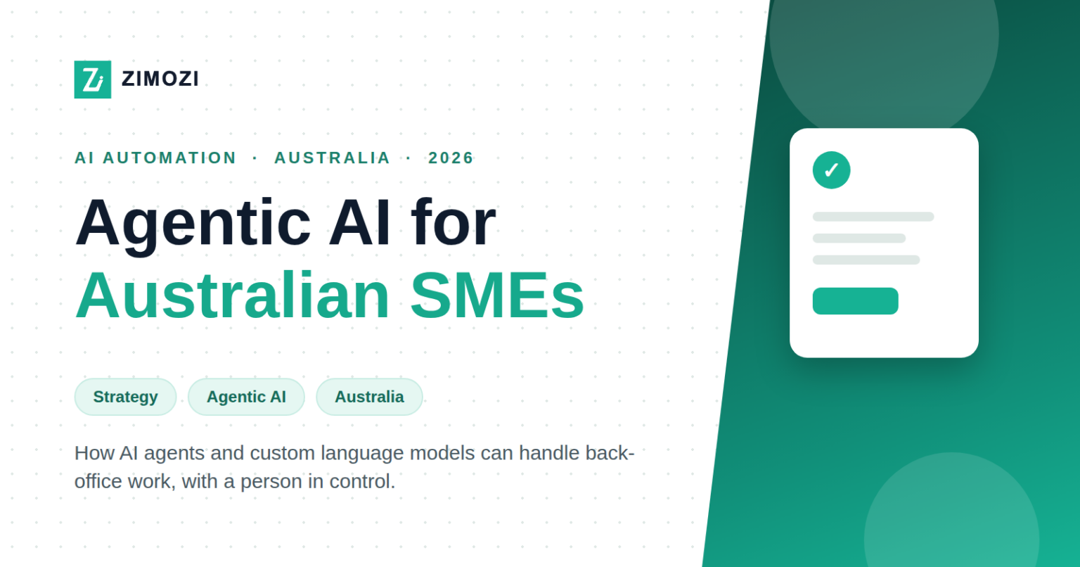 Zimozi cover graphic: agentic AI for Australian SMEs, how AI agents can handle back-office work